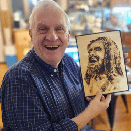 Laughing Jesus Wood Burnt Photo - 9x12 - 